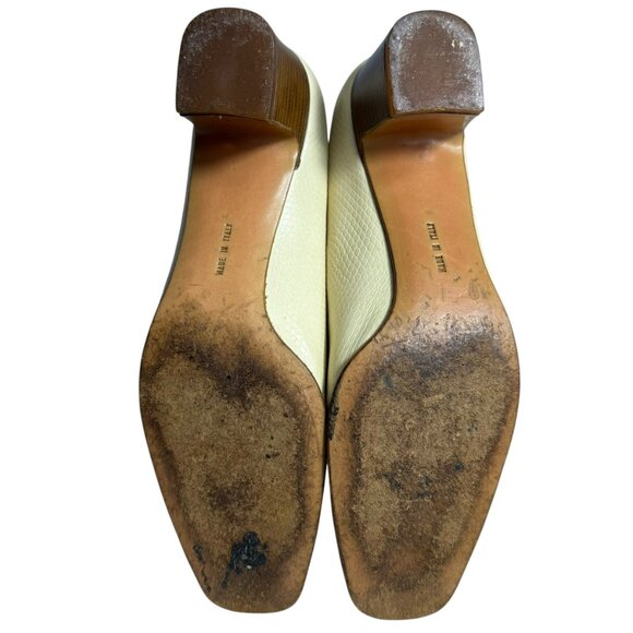 Vintage Salvatore Ferragamo Italy Cream Lizard-Embossed Leather Pumps โ Size 6.5 - Picture 8 of 12